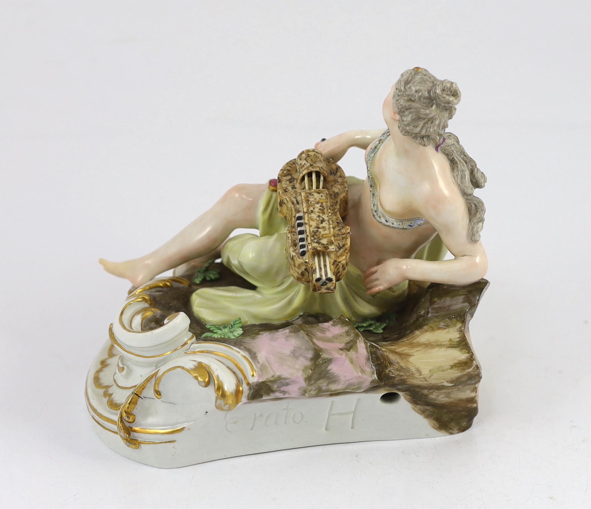 A Meissen figure of Erato playing a hurdy-gurdy, Marcolini period, late 18th/early 19th century, some restoration